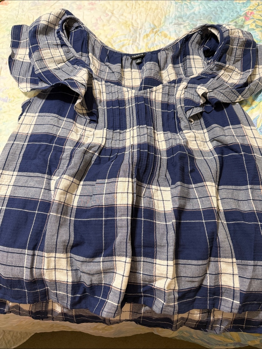 Women’s Torrid Blue and White Plaid Ruffle Sleeve Top